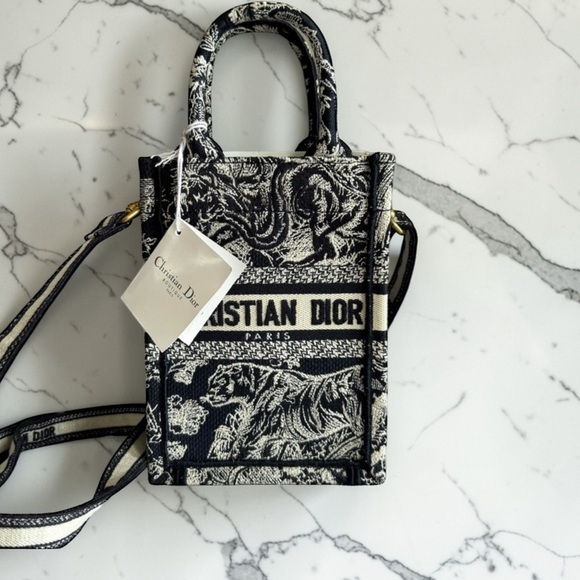 Dior Mini Book Tote Pouch Tiger Toile de Jouy Blue Multicolor NEW w Tag Strap - Picture 8 of 8